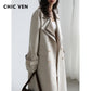 CHIC VEN Women Trench Solid Loose Contrast Double Collar Double Breasted Long Women&#39;s Windbreaker Coat Office Lady Spring 2022 - Executive-Skincare