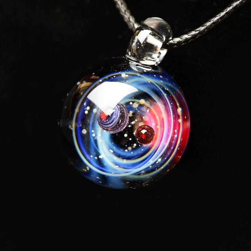 BOEYCJR Universe Glass Bead Planets Pendant Necklace Galaxy Rope Chain Solar System Design Necklace for Women - Executive-Skincare