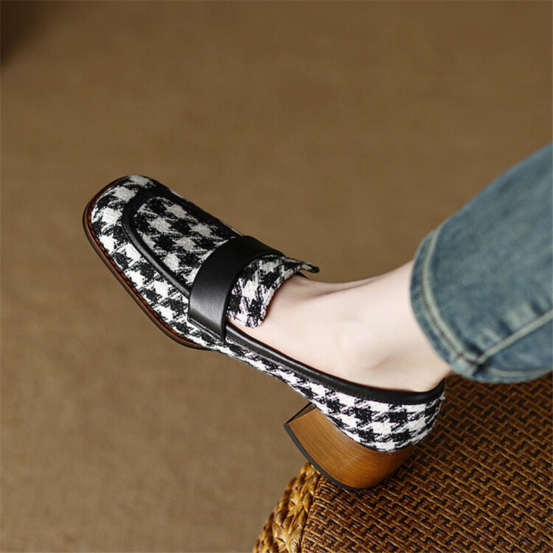 2023 New Spring Women Shoes Mixed Color Loafers Round Toe High Heels Chunky Heel Women Pumps Shoes for Women Ladies Zaptos Mujer - Executive-Skincare