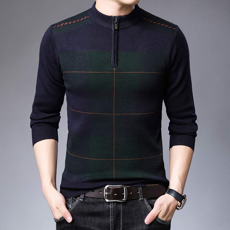 2022 Zipper Thick Warm Winter Striped Knitted Pull Sweater Men Wear Jersey Mens Pullover Knit Mens Sweaters Male Fashions 93003 - Executive-Skincare