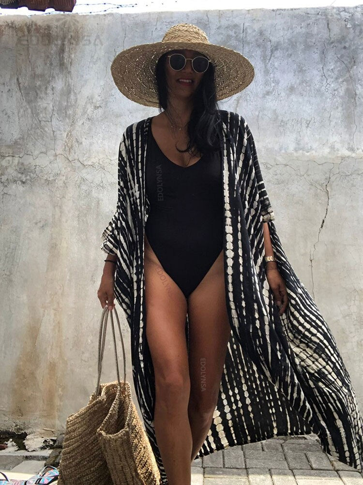 Embroidery Kaftan Beach Tunic Beach Cover up Saida de Praia Swimsuit Women Bikini cover up Pareo Sarong Beachwear Q882 - Executive-Skincare