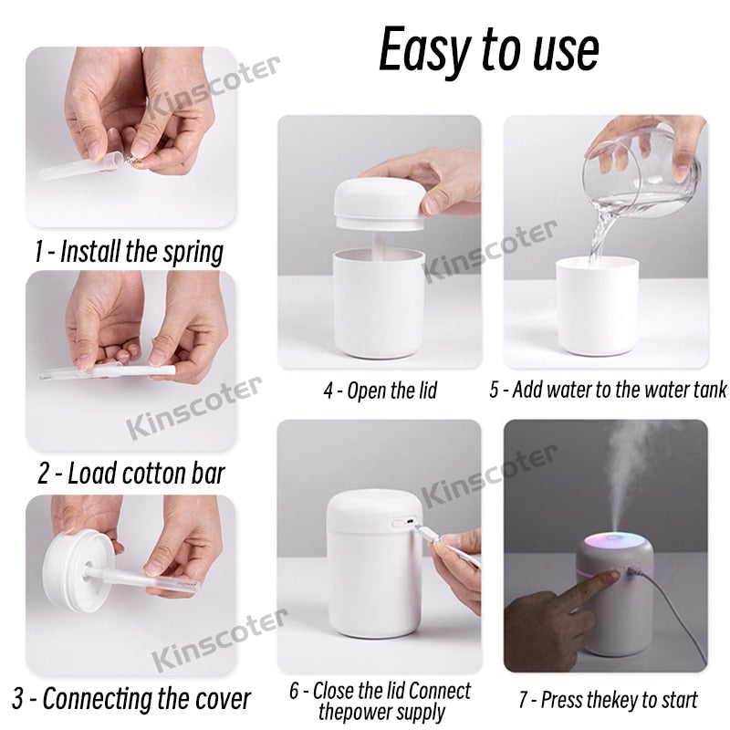 300ml H2O Air Humidifier Portable Mini USB Aroma Diffuser With Cool Mist For Bedroom Home Car Plants Purifier Humificador - Executive Quality Store