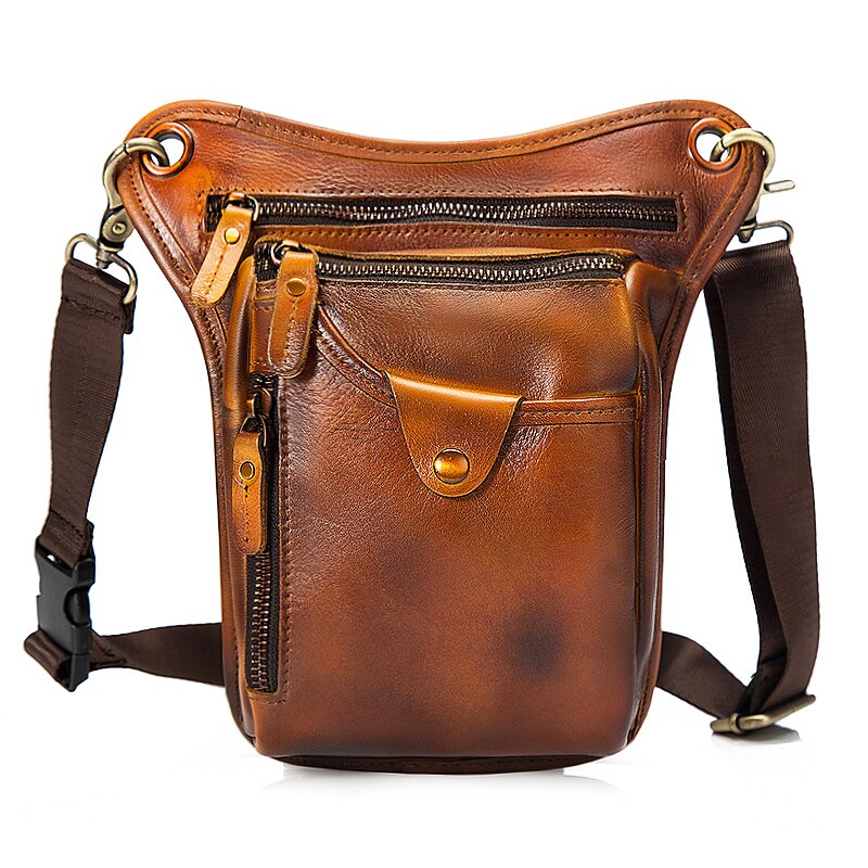 Genuine Real Leather Men Design Casual Messenger Crossbody Sling Bag Fashion Waist Belt Pack Leg Drop Bag Phone Pouch 211-5 - Executive-Skincare