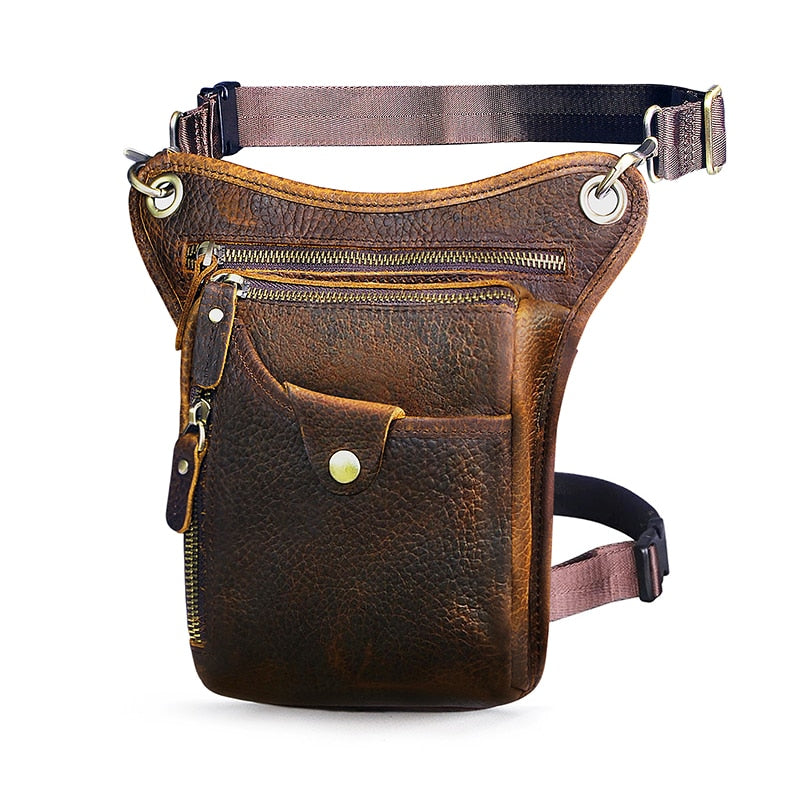 Genuine Real Leather Men Design Casual Messenger Crossbody Sling Bag Fashion Waist Belt Pack Leg Drop Bag Phone Pouch 211-5 - Executive-Skincare