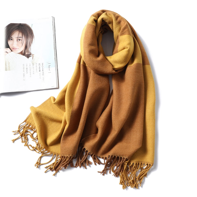 Winter Cashmere Scarf Women Thick Warm Shawls Wraps Lady Solid Scarves Fashion Tassels Pashmina Blanket Quality Foulard 2022 New - Executive-Skincare