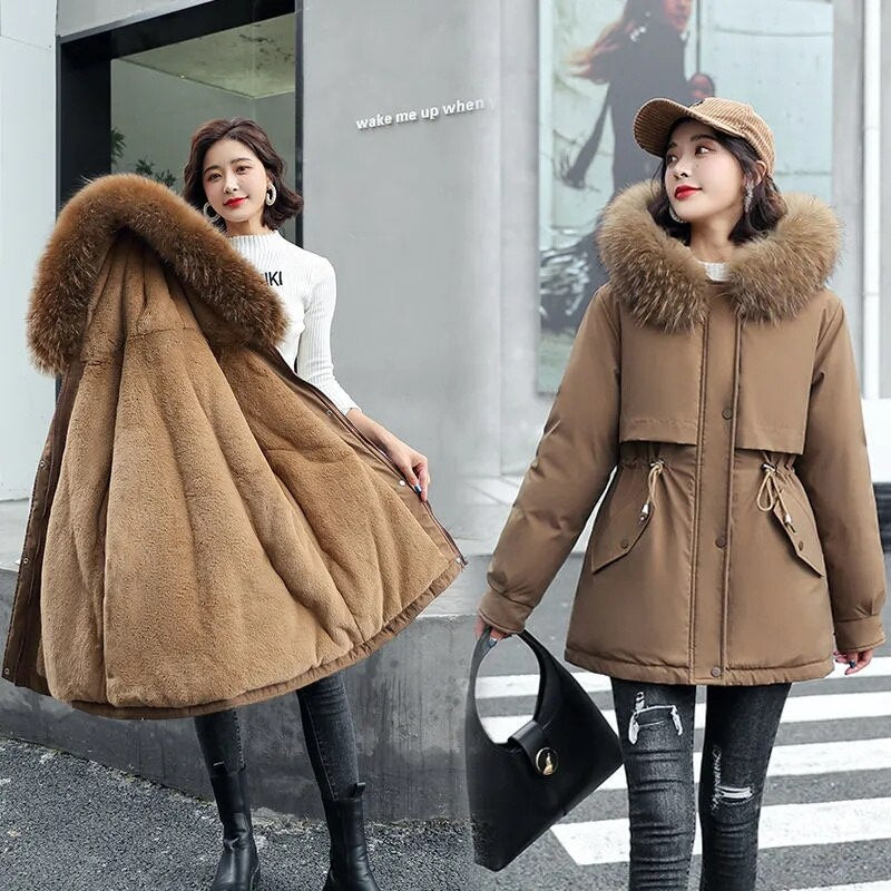 Women Parka 2022 New Winter Jacket Fashion Long Coat Wool Liner Hooded Parkas Fur Collar Warm Jackets Snow Wear Padded Clothes - Executive-Skincare