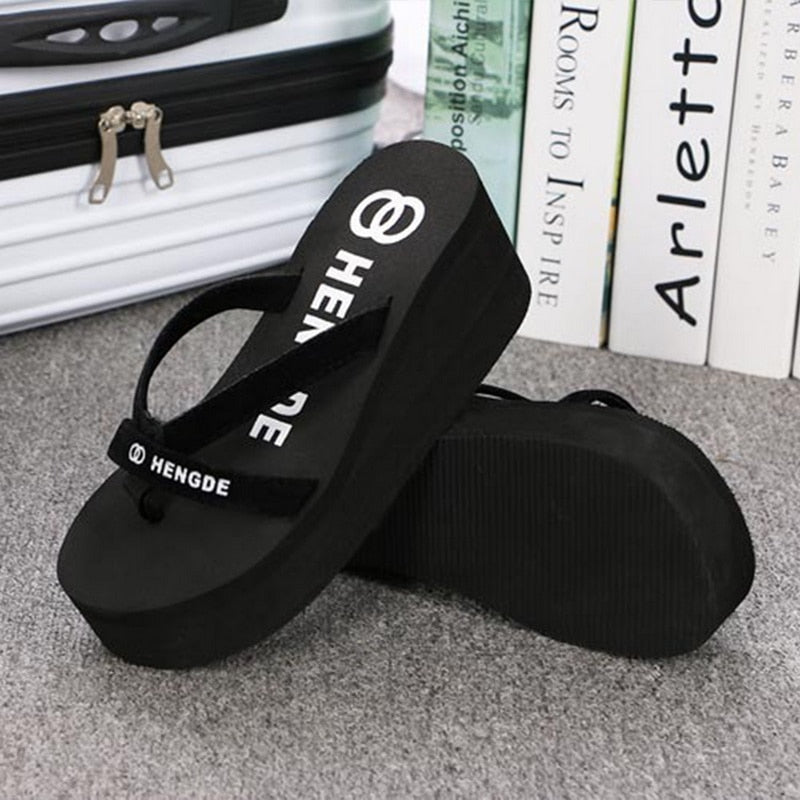 Summer Flip Flops Women Beach Sandals Black Band Slippers For Women 2023 Wedges Platform Shoes Female Luxury Designer Shoes