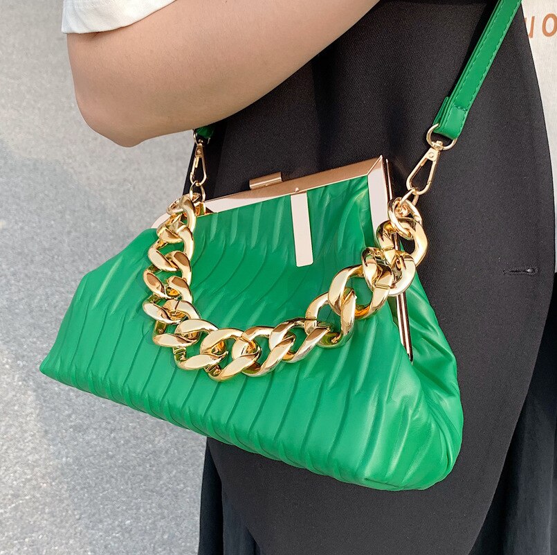 Fashion Triangle Design gold Thick Chain Shoulder Crossbody Bag For Women 2022 New Luxury Brand Handbag Large Party Cluth - Executive-Skincare