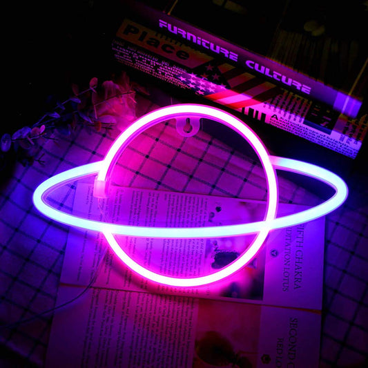 Planet LED Lights Neon Light Sign Bedroom Decor Neon Sign Night Lamp for Rooms Wall Art Bar Party USB or Battery Powered - Executive-Skincare