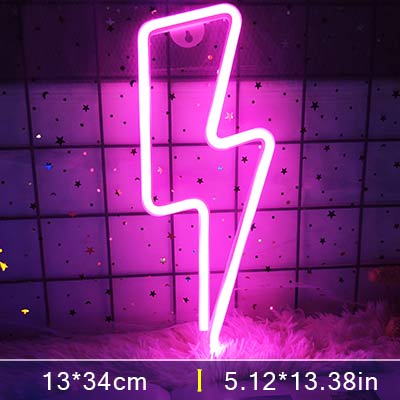 LED Home Neon Lightning Shaped Sign Neon Fulmination Light USB Decorative Light Wall Decor for Kids Baby Room Wedding Party - Executive-Skincare