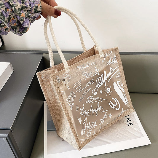 Clear Graffiti Handbag Crystal PVC Transparent Bags Women Fashion Shoulder Beach Jelly Purse Plastic Tote Trends Brand Clutch - Executive-Skincare