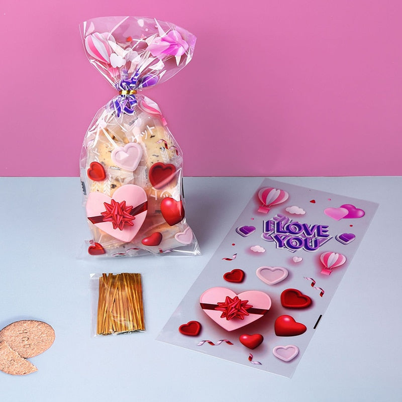 50pcs Valentine Cellophane Bags Love Heart Candy Cookie Treat Bags Wedding Party Decor Valentines Day Favor Gifts Goodies Bags - Executive-Skincare