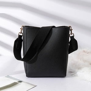 NIGEDU brand design bucket Shoulder bag for Women handbags PU leather messenger bags wide shoulder straps ladies big totes bolsa - Executive-Skincare