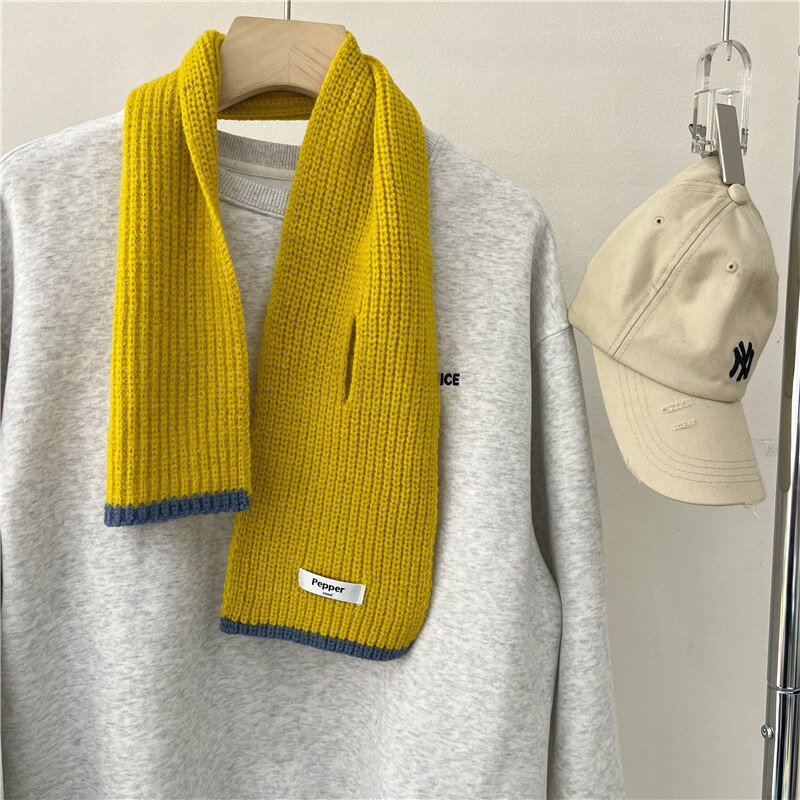 Korean Women Color Blocking College Style Wool Cross Knitted Scarf Female Winter Neck Protection Soft Windproof Warm Shawl V64 - Executive-Skincare