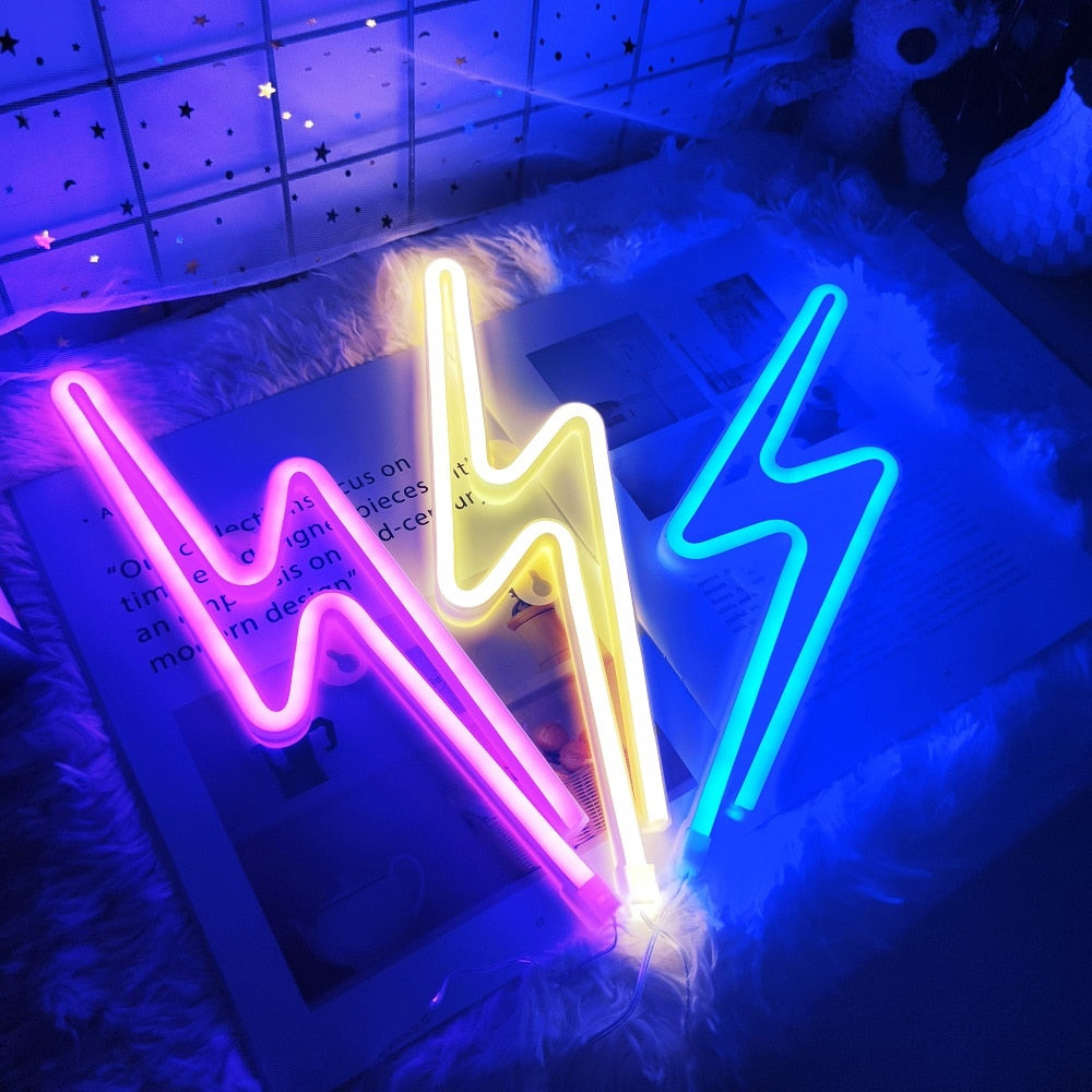 LED Home Neon Lightning Shaped Sign Neon Fulmination Light USB Decorative Light Wall Decor for Kids Baby Room Wedding Party - Executive-Skincare