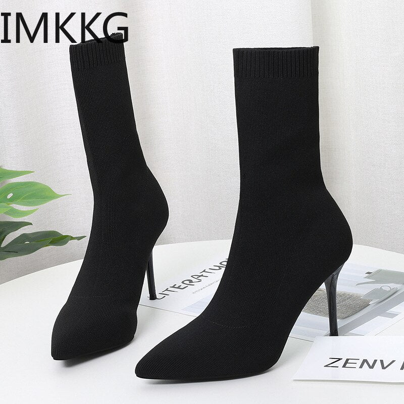 Sock Boots Knitting Stretch Boots High Heels for Women Fashion Shoes Spring Autumn Ankle Boots Female - Executive-Skincare