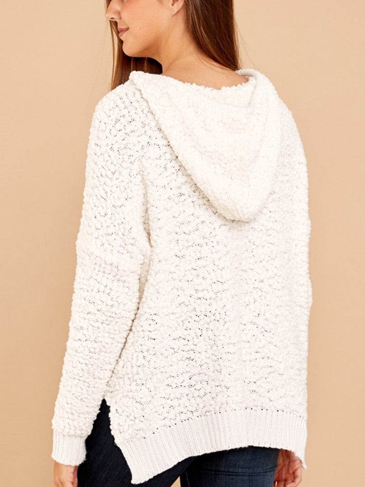 Fitshinling Womens Sweaters 2022 Winter Fashion Korean Style White Pullovers Knitwear Jumpers Solid Hooded Knitted Sweater Lady - Executive-Skincare