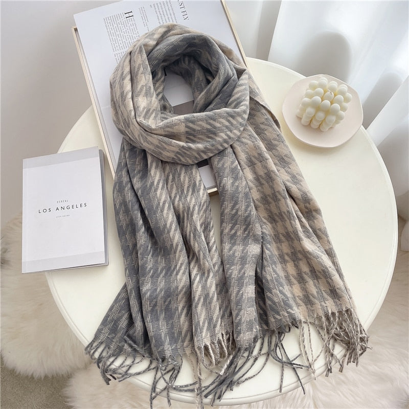 Luxury Plaid Scarf Winter Warm Cashmere Women Long Pashmina Foulard Female Scarves Lady Tassel Shawl Wraps 2022 Design New - Executive-Skincare