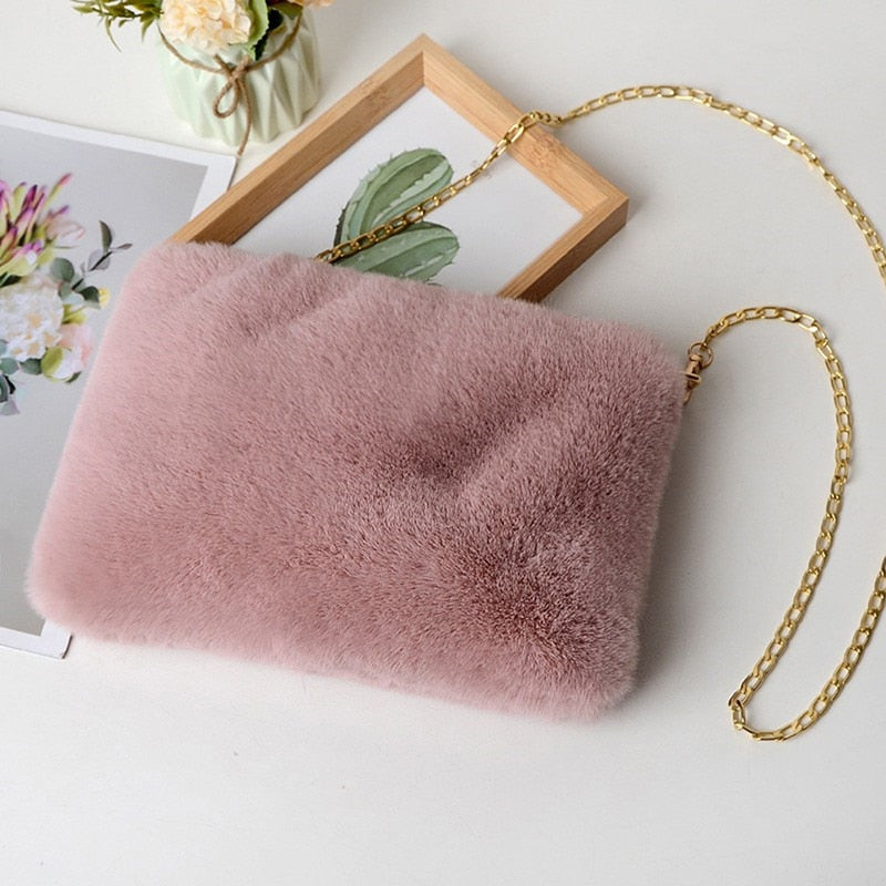 New Lady Girl Pretty Cute Faux Rabbit Fur Handbag Shoulder Messenger Bag Tote Fashion Women Long Fur Grass Handbag Messenger Bag - Executive-Skincare