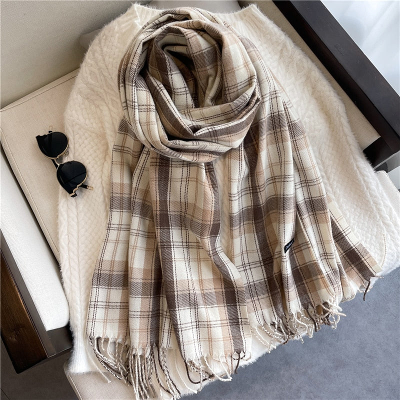 Luxury Plaid Scarf Winter Warm Cashmere Women Long Pashmina Foulard Female Scarves Lady Tassel Shawl Wraps 2022 Design New - Executive-Skincare