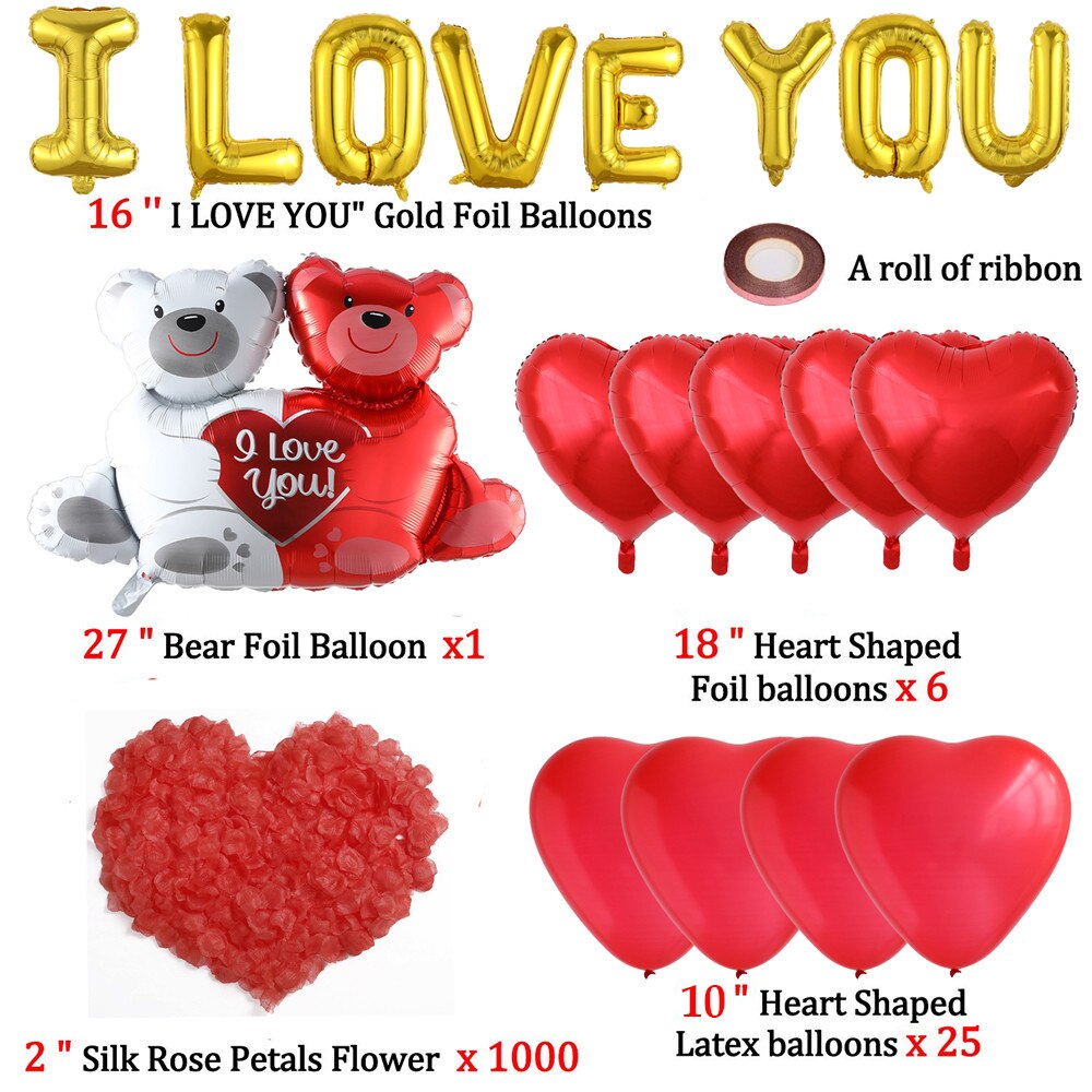 1Set Valentine&#39;s Day I Love You Hug Bear Balloons Foil Heart Balloon for Wedding Party Decoration Baby Shower Birthday Supplies - Executive-Skincare