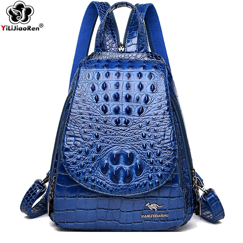 Luxury Crocodile Pattern Backpacks For Ladies Leather Backpack Women Shoulder Bag Large Capacity School Bags For Teenage Girl - Executive-Skincare