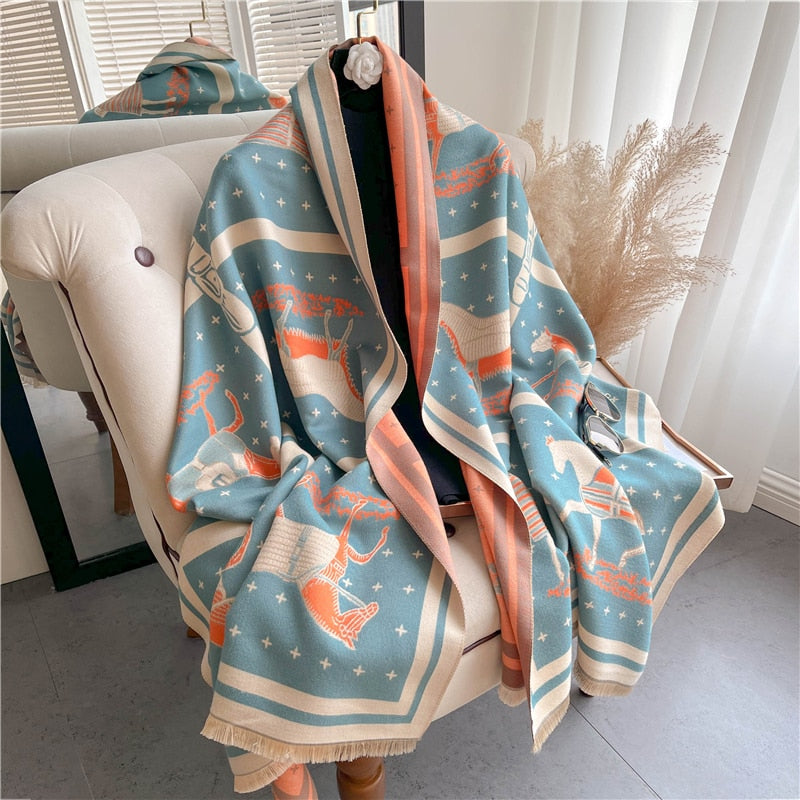 Fashion Winter Warm Cashmere Shawl Scarf for Women Design Neckerchief Pashmina Head Scarves Wrap Femal Poncho Echarpe Bandana - Executive-Skincare