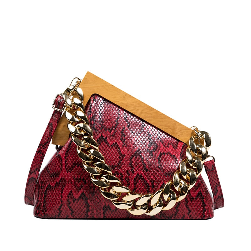 Lady Handbag Luxury Designer 2022 New Clutch Bag Snake Pattern Wooden Clip Handbags And Purse Woman Bags Vintage Shoulder Bag - Executive-Skincare