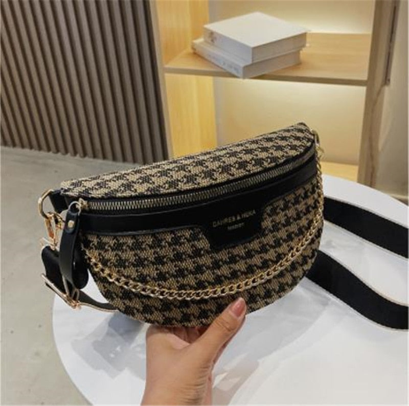 New Fashion Leopard Women Waist Bag Female Phone Purses Ladies Chest Wide Strap Crossbody Shoulder Bags Small Chain Fanny Packs - Executive-Skincare