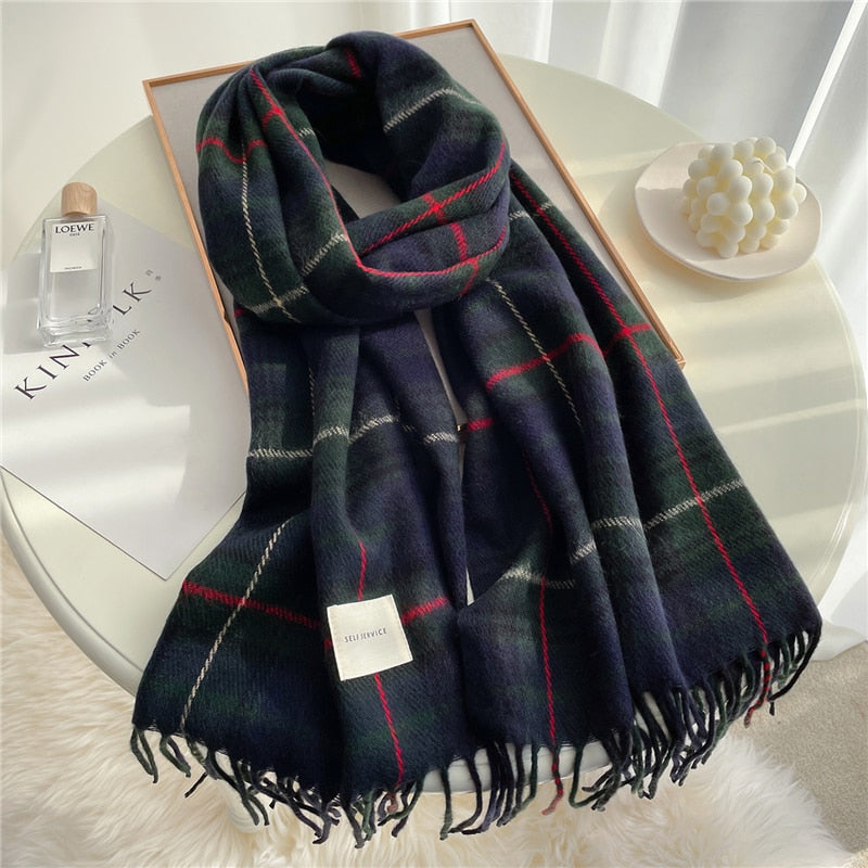 Thick Warm Winter Scarf Design Print Women Cashmere Pashmina Shawl Lady Wrap Tassel Scarves Knitted Men Foulard Blanket - Executive-Skincare