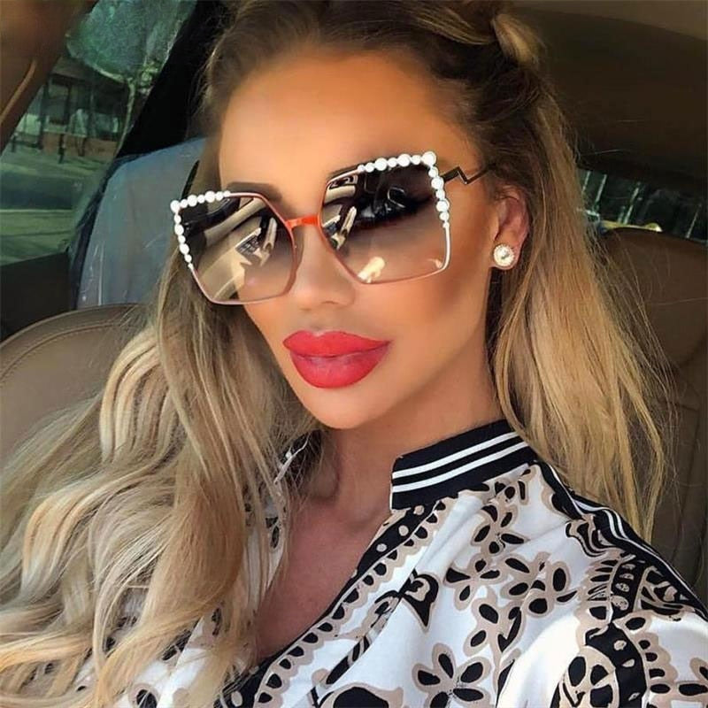 Oversized Square Sun Glasses Ladies 2022 New Luxury Pearl Sunglasses Women Brand Designer  Fashion Shades big Square - Executive-Skincare