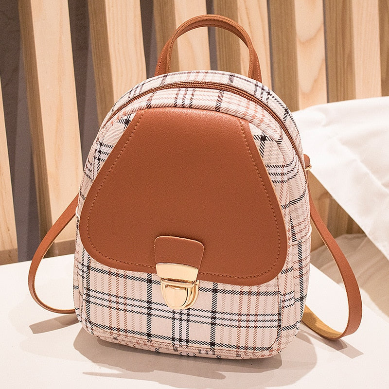 Mini Backpack Crossbody Bag For Teenage Girl Plaid Women Shoulder Phone Purse Korean Style New Trendy Female 2023 - Executive-Skincare