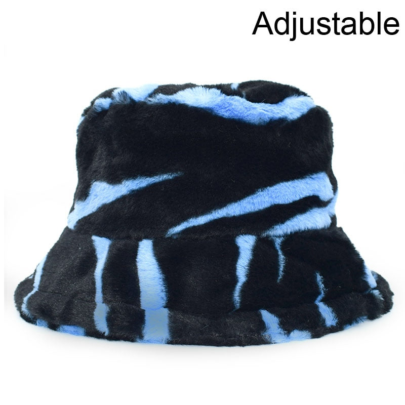 Winter Cow Leopard Faux Fur Fluffy Bucket Hats Women Outdoor Warm Sun Hat Soft Velvet Furry Fisherman Cap Girl Fashion Panama - Executive-Skincare