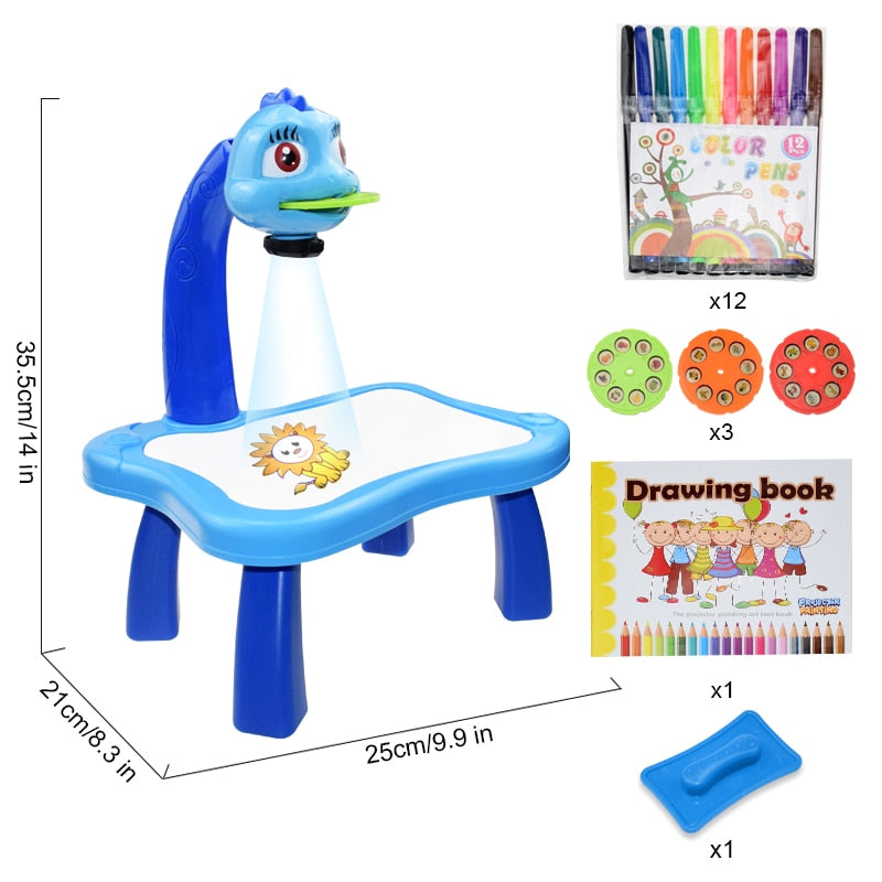 Children Led Projector Art Drawing Table Toys Kids Painting Board Desk Arts Crafts Educational Learning Paint Tools Toy for Girl - Executive-Skincare