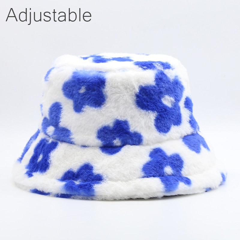 Winter Cow Leopard Faux Fur Fluffy Bucket Hats Women Outdoor Warm Sun Hat Soft Velvet Furry Fisherman Cap Girl Fashion Panama - Executive-Skincare