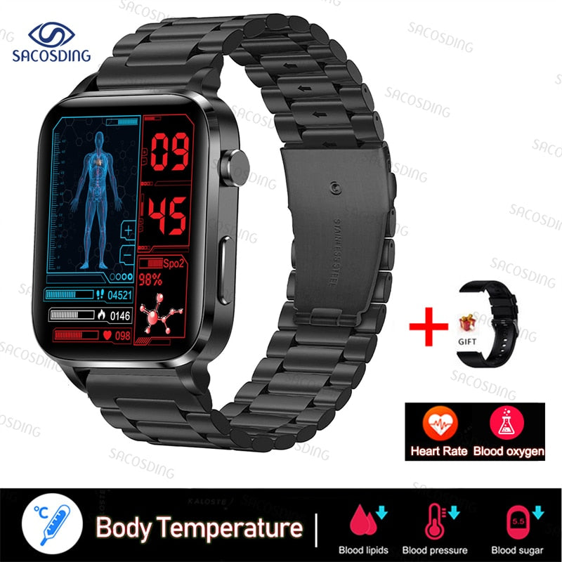 2023 New Thermometer Smart Watch Men Sangao Laser Treat Health Heart Rate Blood Pressure Sport Smartwatch Sleep Monitoring+Gift - Executive-Skincare