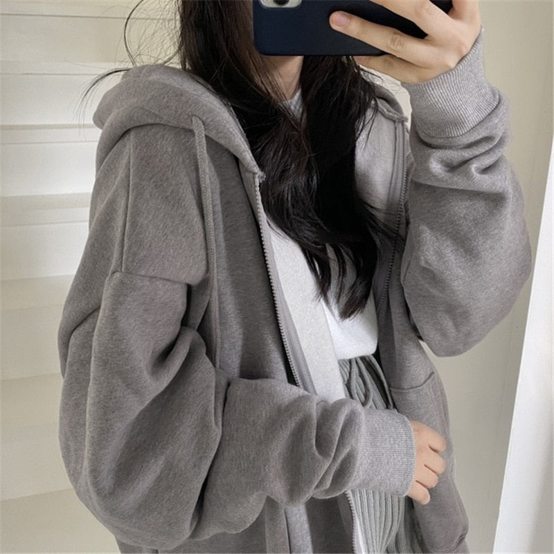 Women Zip Up Hoodie Streetwear Letter Printed Long Sleeve Sweatshirts Gothic Punk Y2k Autumn Winter Female Hoodie Jackets - Executive-Skincare