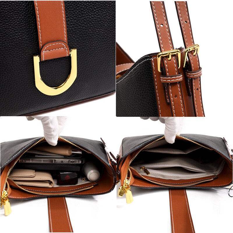 Luxury Genuine Leather Handbags New Fashion Cowhide One Shoulder Handbag Designer Wide Shoulder Straps Crossbody Bags For Women - Executive-Skincare