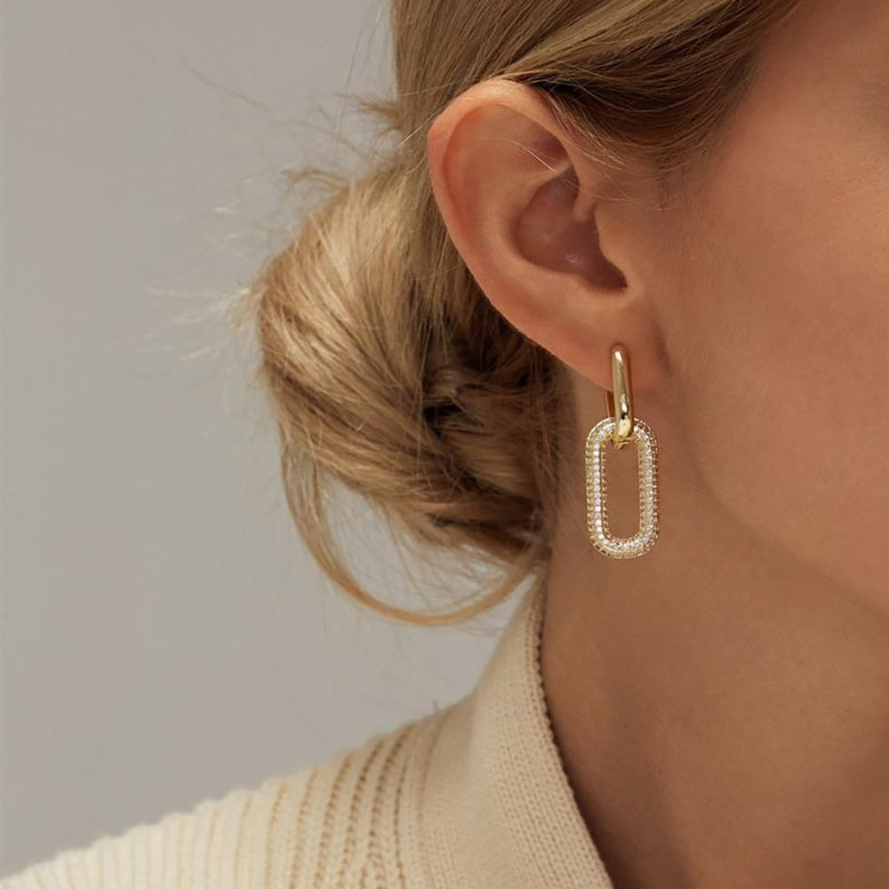 Gold Color Geometric O-shaped Two Oval Hoop Earrings for Women Small Circle Ear Buckle Pendant Earring 2023 New Punk Jewelry