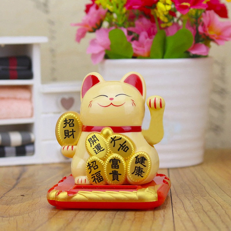 Chinese Lucky Wealth Waving Cat Gold Waving Hand Cat Home Decor Welcome Waving Cat Sculpture Statue Decor Car Ornament - Executive-Skincare