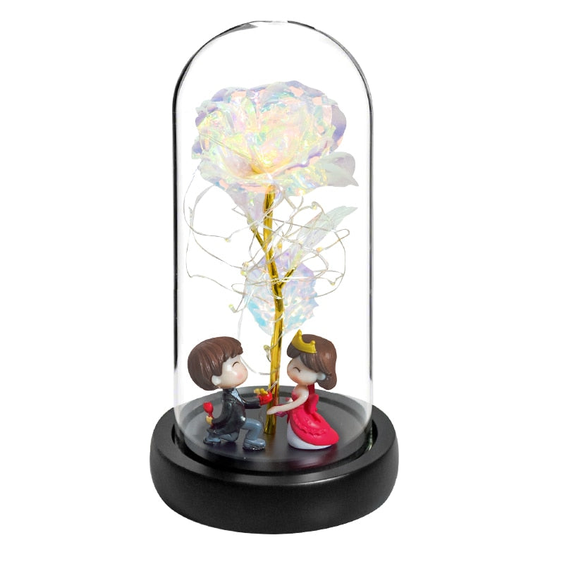 Christmas Gift Beauty and The Beast Preserved Roses In Glass Galaxy Rose Flower LED Light Artificial Flower Gift for Women Girls - Executive-Skincare