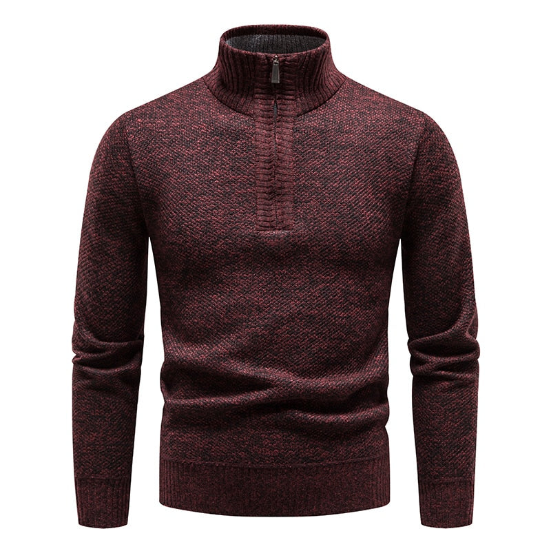 New Winter Fleece Sweater Pullovers Men Thick Warm Knitted Pullover Slim Mock Neck Sweaters Half Zipper Solid Mens Pullovers - Executive-Skincare