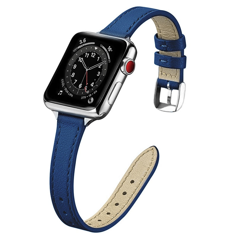 Slim Leather Strap for Apple watch band 44mm 40mm 38mm 42mm Soft Wrsit Belt bracelet for iWatch series 3 SE 5 4 6 watchband - Executive-Skincare