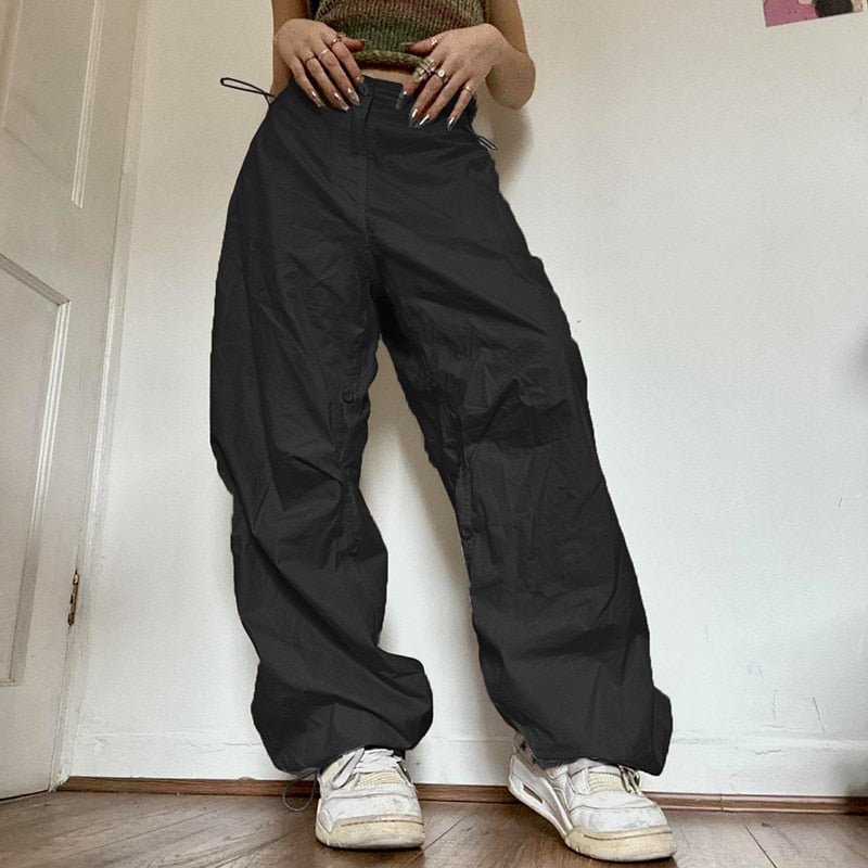 Women Casual Baggy Wide Leg Sweatpants Fashion Vintage Chic Solid Drawstring Trousers Y2K Loose Streetwear Joggers Cargo Pants - Executive-Skincare