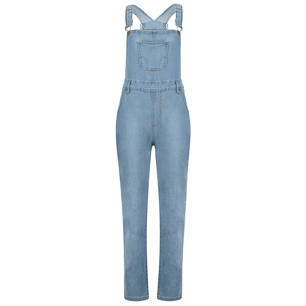 Women&#39;s Sleeveless Denim Jumpsuit Multi-Pocket Long Bodysuit Solid Color OnePiece Clothes Casual Loose Slim Fit Jumpsuits - Executive Quality Store