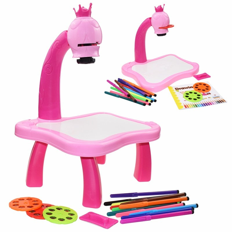 Children Led Projector Art Drawing Table Toys Kids Painting Board Desk Arts Crafts Educational Learning Paint Tools Toy for Girl - Executive-Skincare