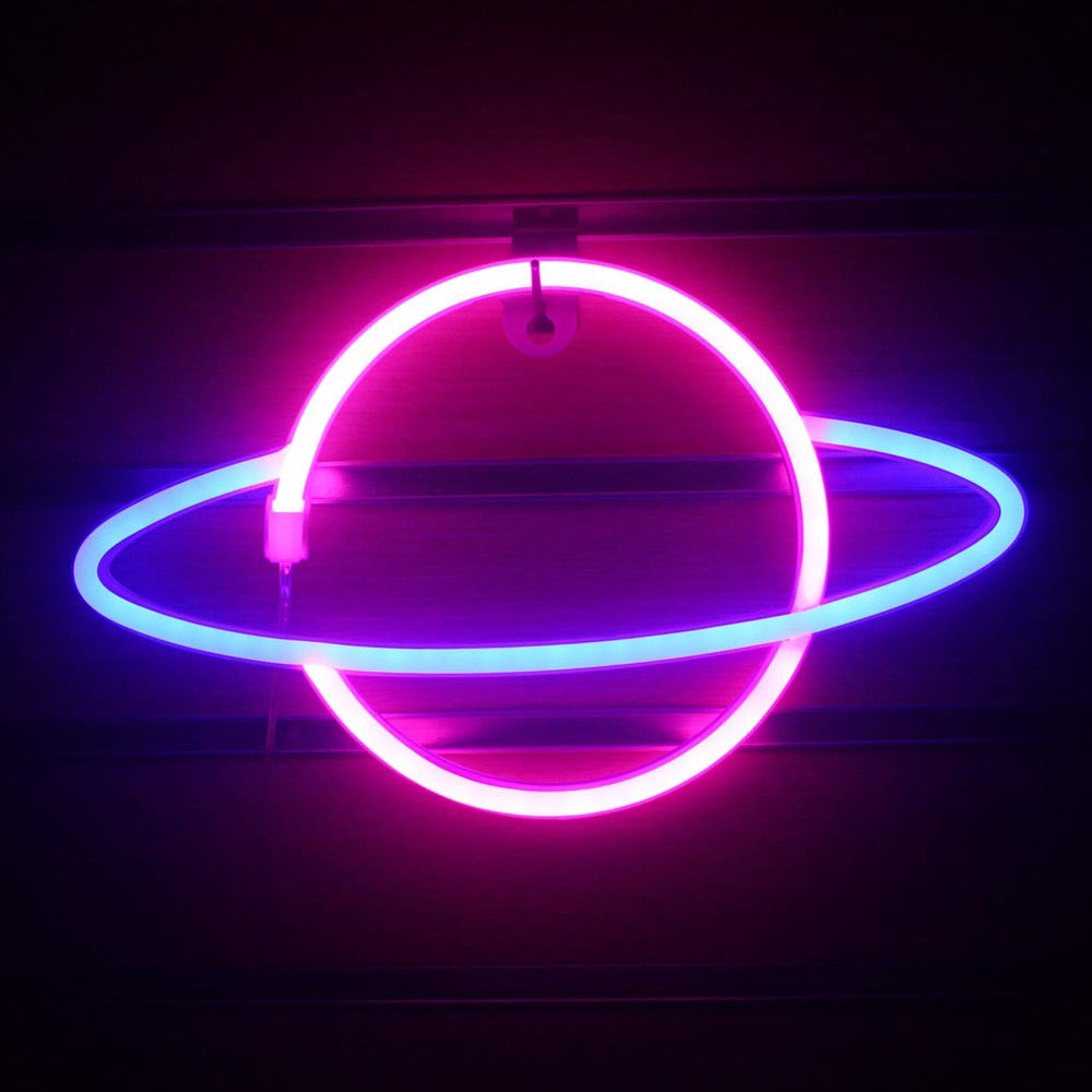 Planet LED Lights Neon Light Sign Bedroom Decor Neon Sign Night Lamp for Rooms Wall Art Bar Party USB or Battery Powered - Executive-Skincare