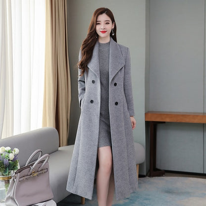 High Quality Winter Cashmere Long Coat Vintage 2022 Autumn Plus Size Warm Thicken Woolen Coat Black Jacket Women Party Outwears - Executive-Skincare