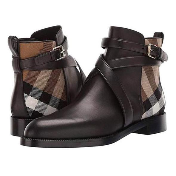 2021 Women Pu Leather Boots Buckle Design Plaid Ankle High Fashion  Boots Casual Top Quality Low Heel Assorted Male Boots - Executive-Skincare