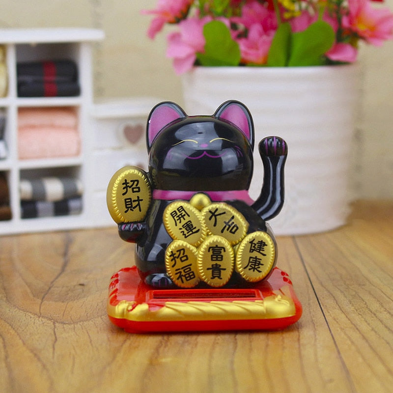 Chinese Lucky Wealth Waving Cat Gold Waving Hand Cat Home Decor Welcome Waving Cat Sculpture Statue Decor Car Ornament - Executive-Skincare